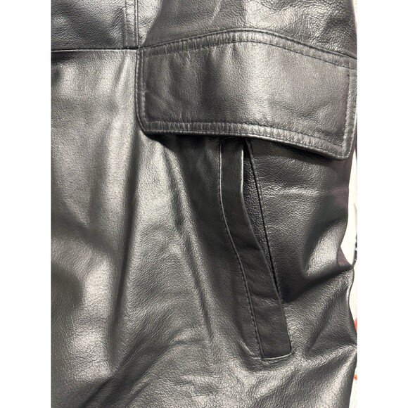 Veranesi Women's Genuine Leather Coat 28W Plus Black Faux Fur Lined Hood Parka - Picture 15 of 16